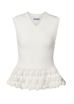 Fine cotton rib crochet vest Egret A1070251 Ganni 